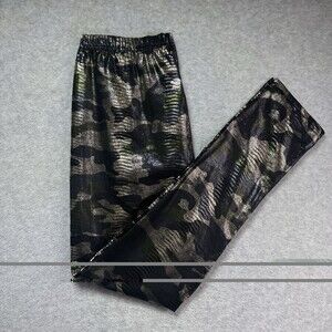Camo Snakeskin Leggings Size L Foil Metallic High Rise Stretchy Black Gold Green